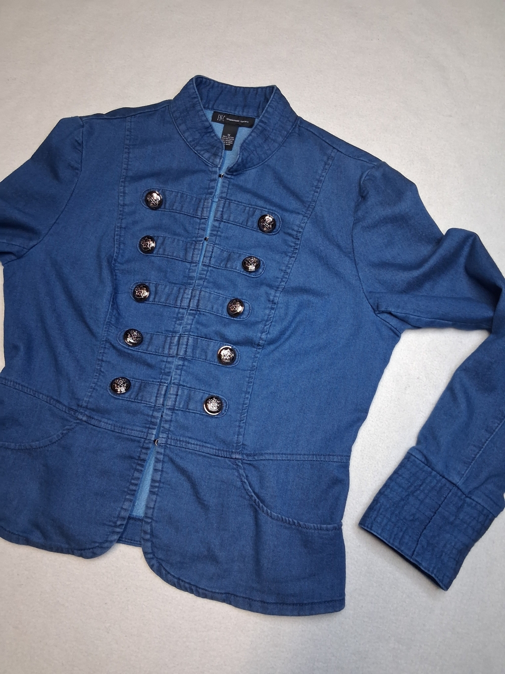 INC International Concepts Blue Military-Style Denim Jacket - Picture 6 of 8